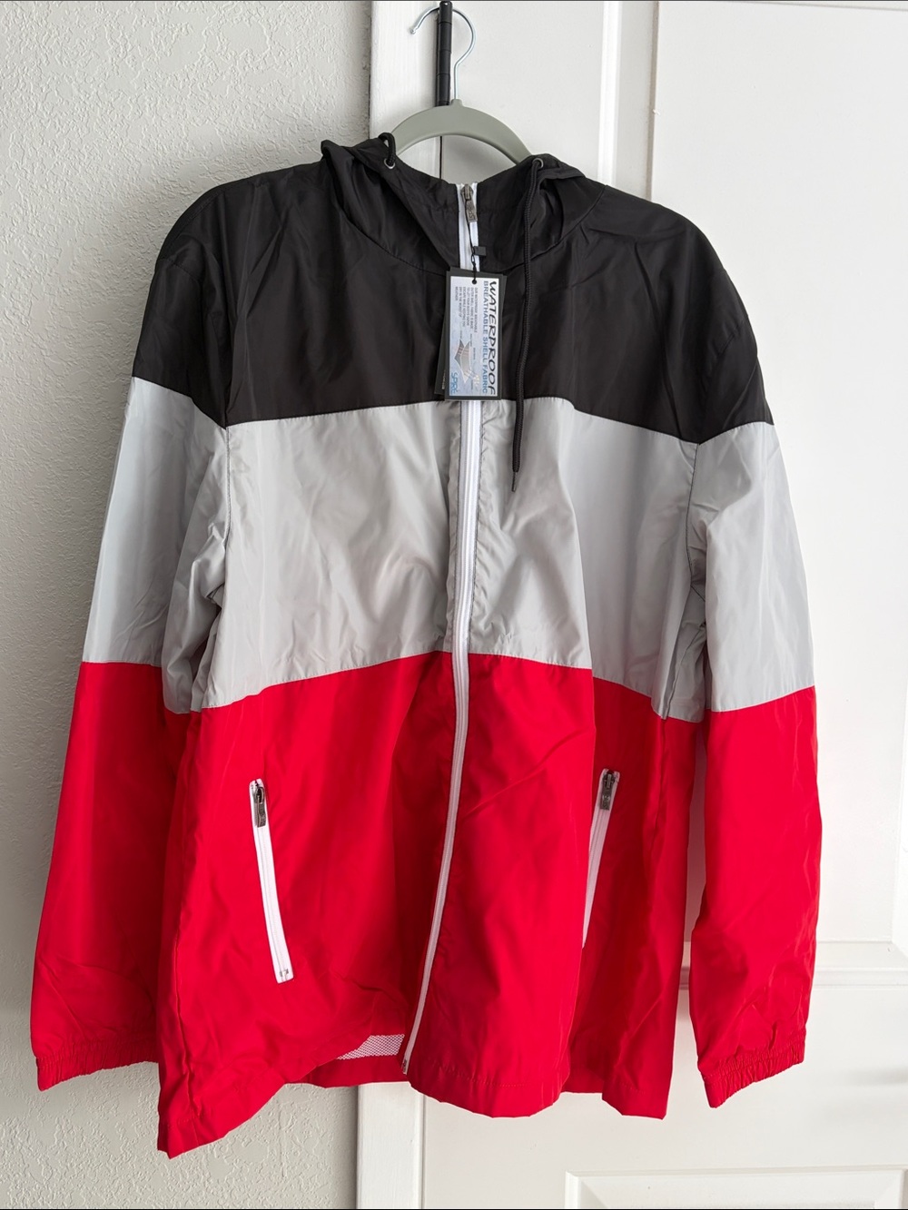 Aspire Black, Gray & Red Colorblock Hooded Windbreaker